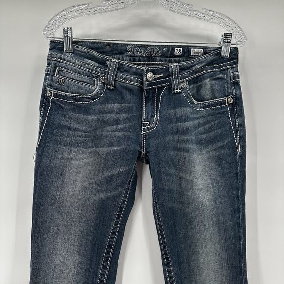 Miss Me Jeans Womens 28 Bootcut Crosses Embellished Thick Stitch Long - Picture 3 of 13